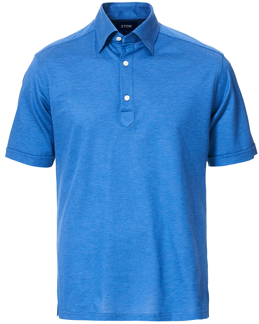 Uomini | Polo | Eton | Slim Fit Short Sleeve Pique Shirt Blue