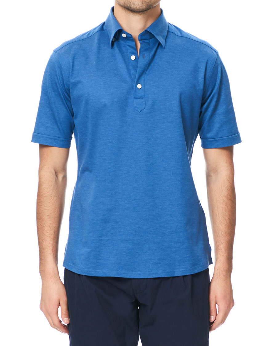 Uomini | Polo | Eton | Slim Fit Short Sleeve Pique Shirt Blue