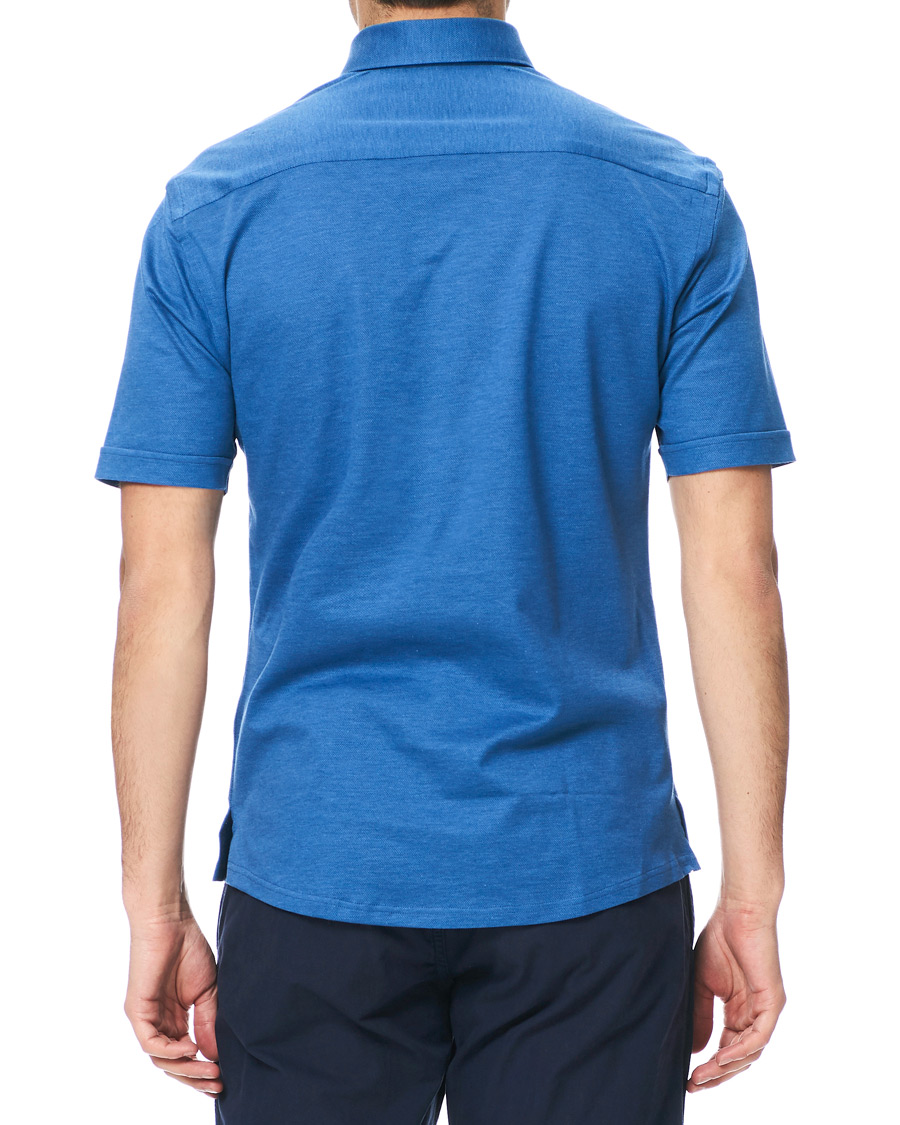 Uomini | Polo | Eton | Slim Fit Short Sleeve Pique Shirt Blue