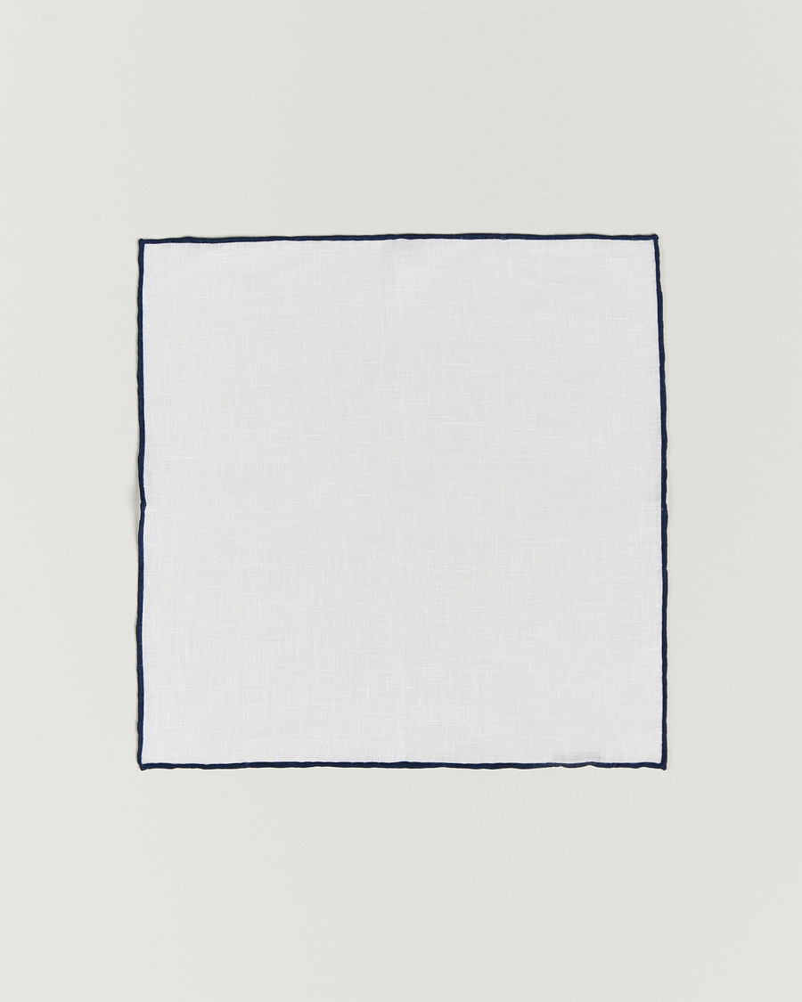 Uomini | Fazzoletti da taschino | Amanda Christensen | Linen Paspoal Pocket Square White/Navy
