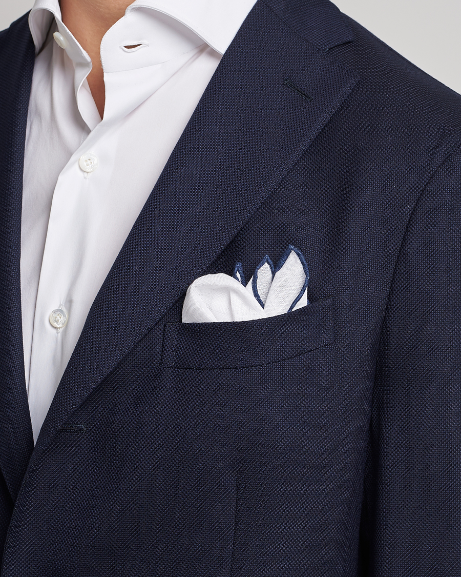 Uomini | Fazzoletti da taschino | Amanda Christensen | Linen Paspoal Pocket Square White/Navy