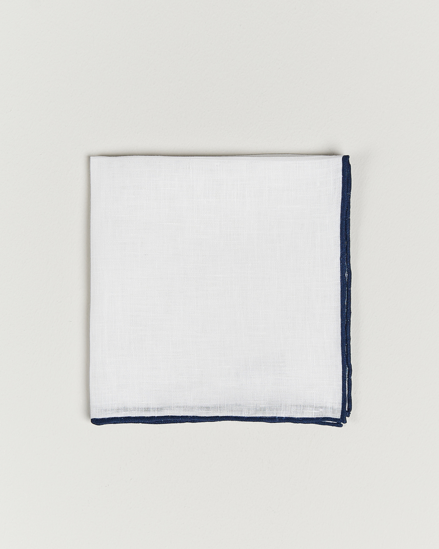 Uomini | Fazzoletti da taschino | Amanda Christensen | Linen Paspoal Pocket Square White/Navy