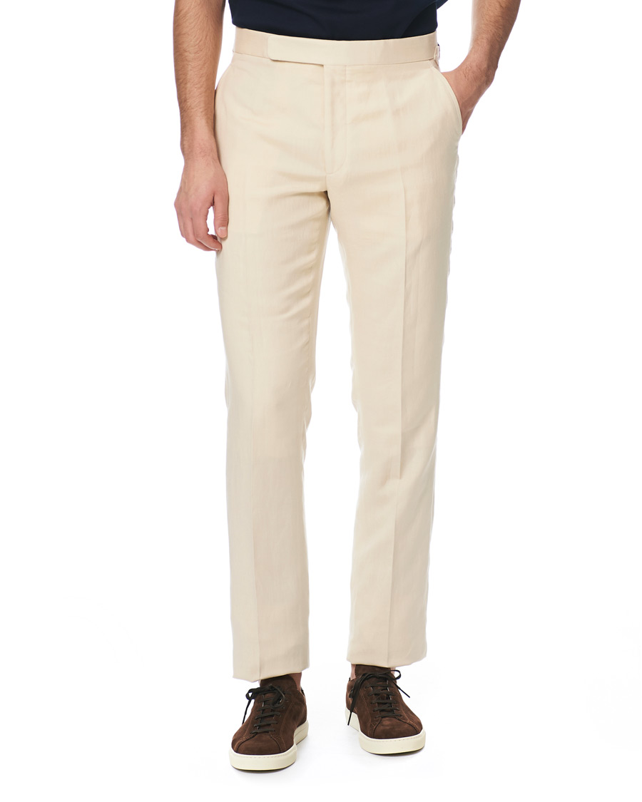 Uomini | Pantaloni | Ralph Lauren Purple Label | Side-Adjuster Linen/Silk Trousers Beige