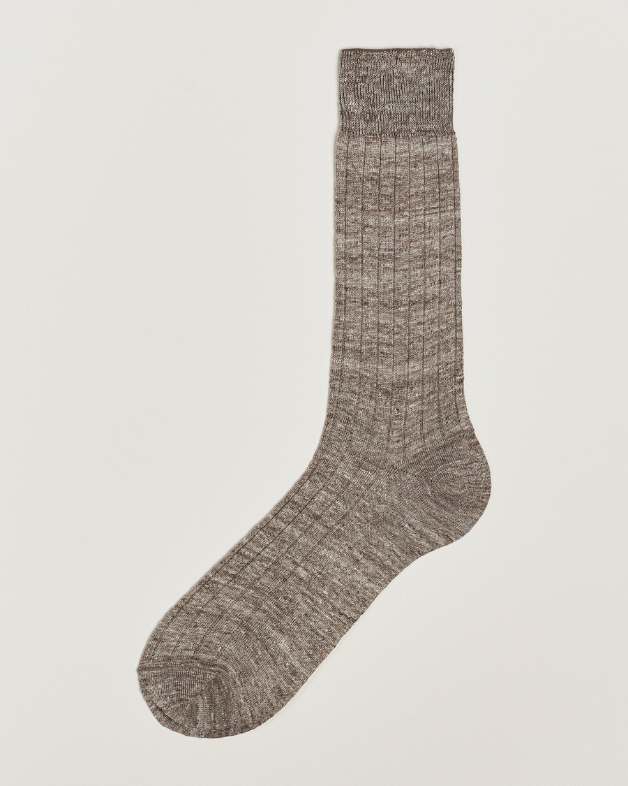 Uomini | Biancheria intima | Bresciani | Linen Ribbed Short Socks Brown Melange