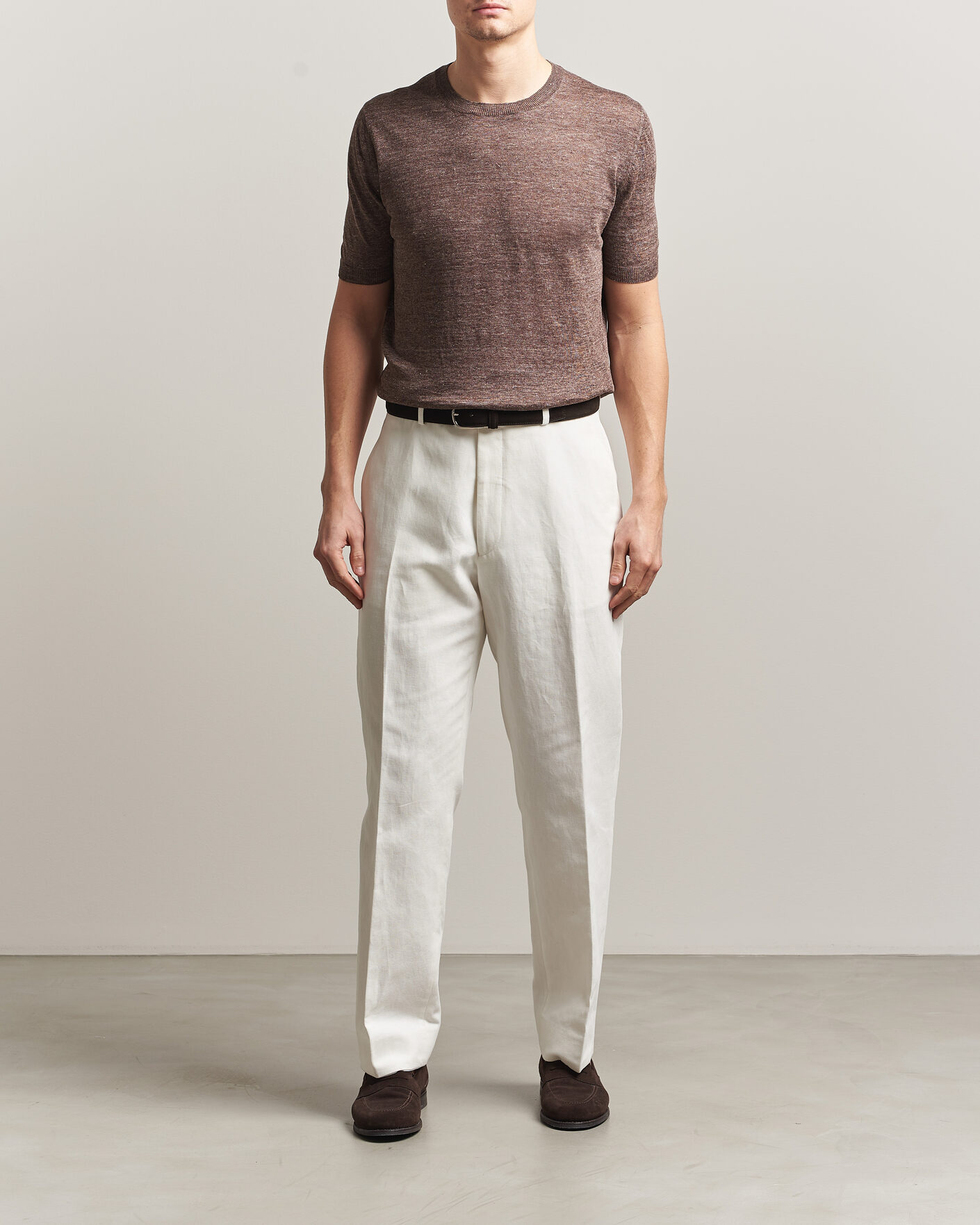 Uomini | T-shirt | Gran Sasso | Crew Neck Linen Tee Light Brown