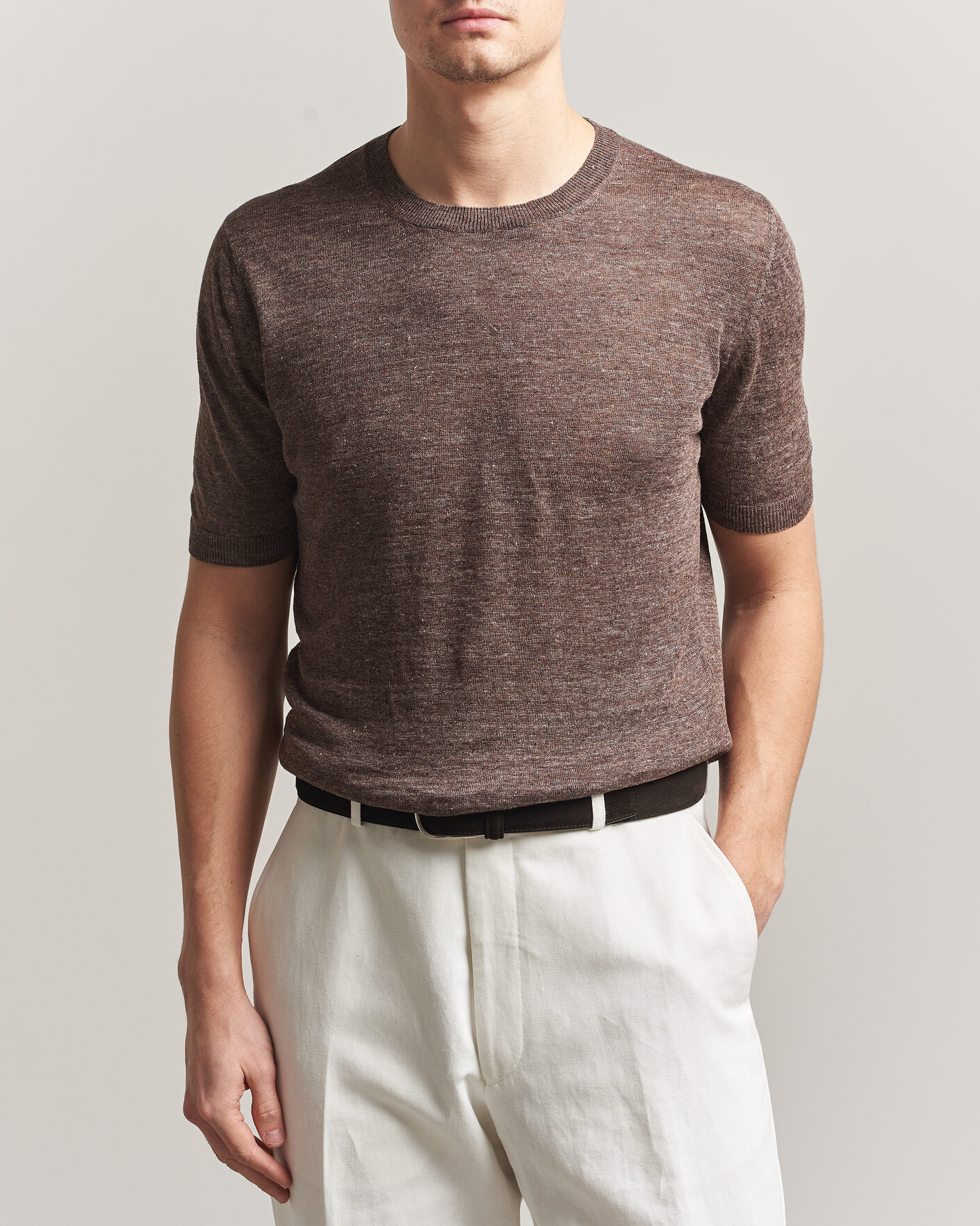 Uomini | T-shirt | Gran Sasso | Crew Neck Linen Tee Light Brown