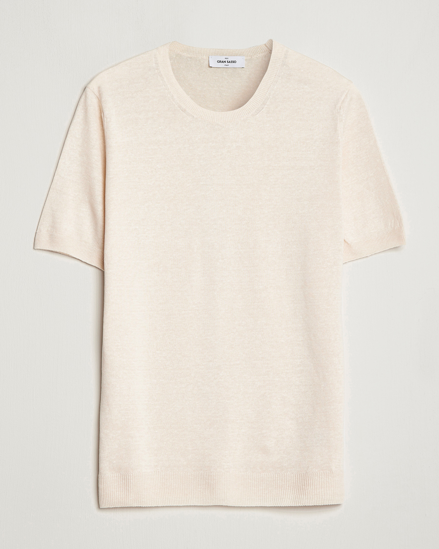 Uomini | T-shirt | Gran Sasso | Cotton/Linen Knitted Tee Cream