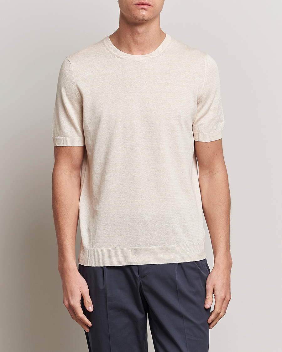 Uomini | T-shirt | Gran Sasso | Cotton/Linen Knitted Tee Cream