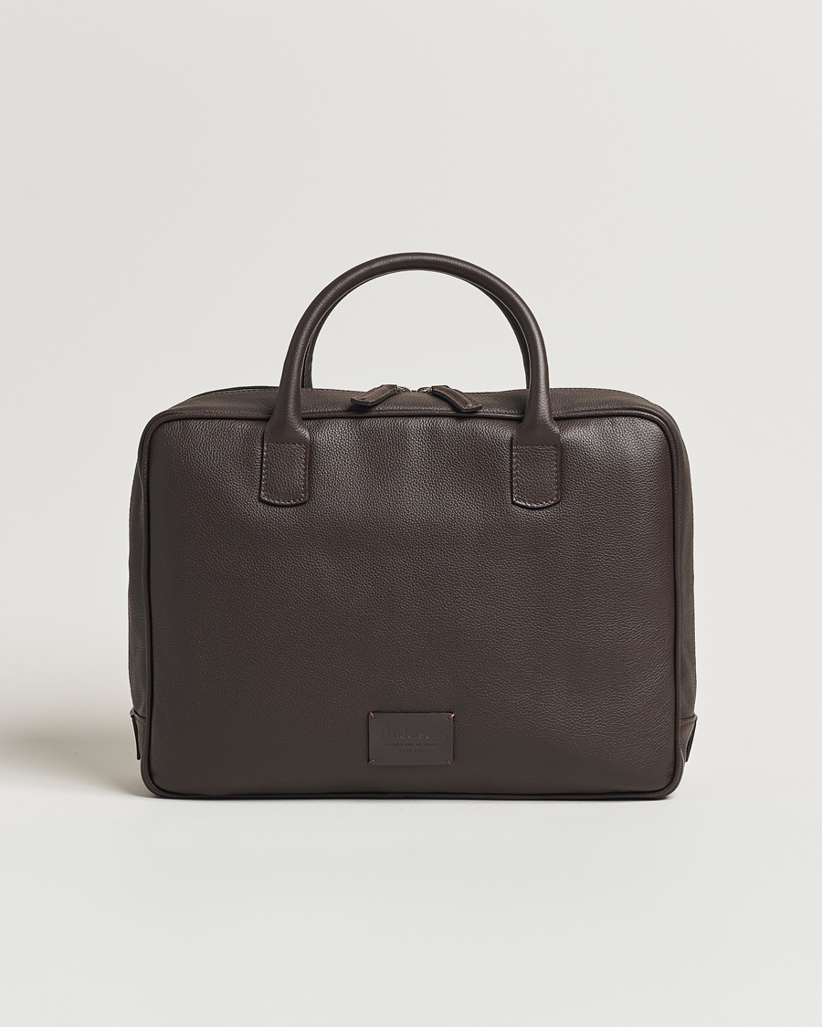 Uomini | Borse | Anderson's | Full Grain Leather Briefcase Dark Brown