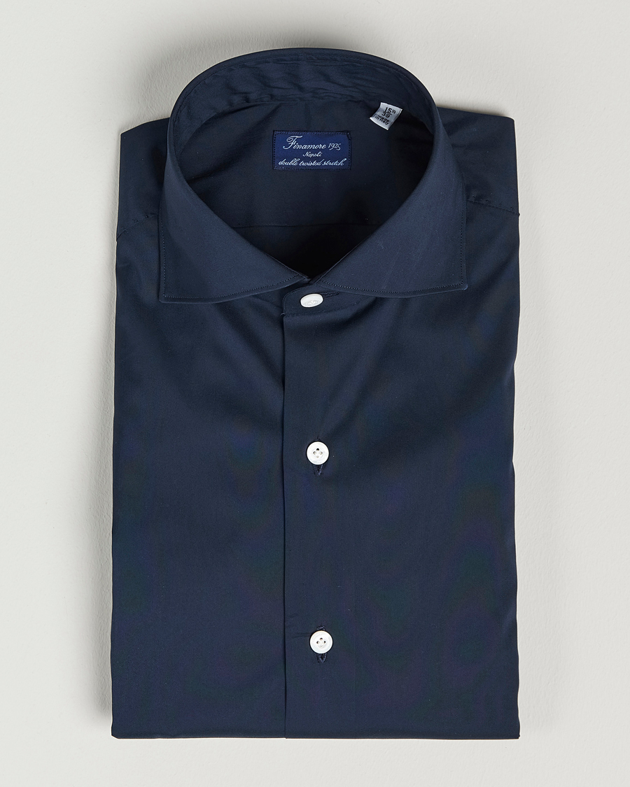 Uomini | Camicie | Finamore Napoli | Milano Slim Fit Stretch Shirt Navy