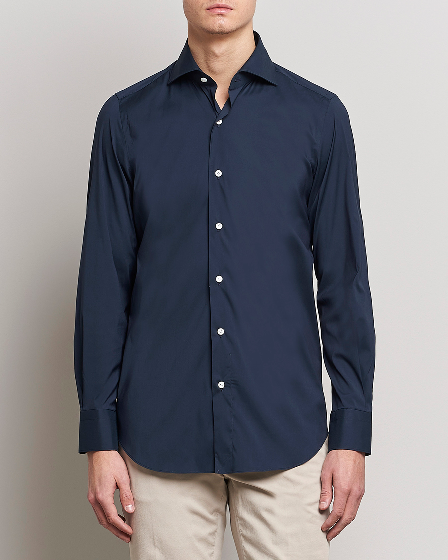 Uomini | Camicie | Finamore Napoli | Milano Slim Fit Stretch Shirt Navy