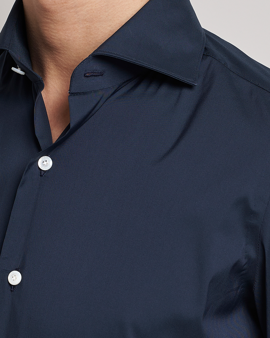 Uomini | Camicie | Finamore Napoli | Milano Slim Fit Stretch Shirt Navy