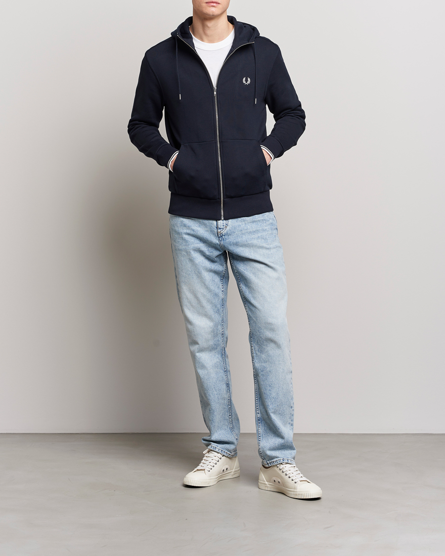 Uomini | Maglieria | Fred Perry | Full Zip Hooded Sweatshirt Navy