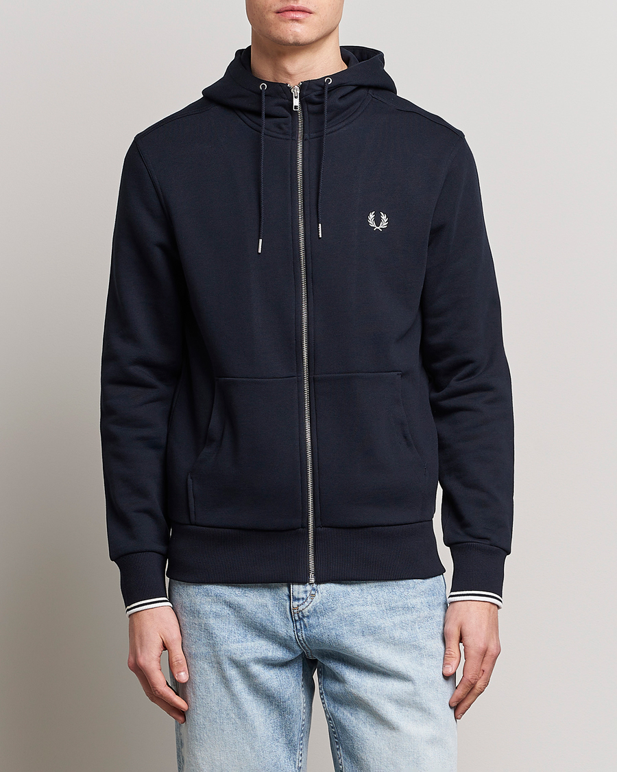 Uomini | Maglieria | Fred Perry | Full Zip Hooded Sweatshirt Navy