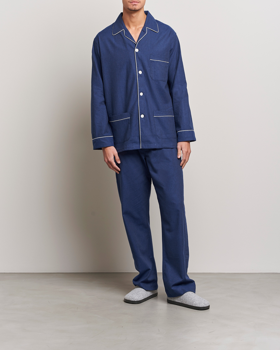 Uomini | Accappatoi & Pigiami | Derek Rose | Brushed Cotton Flanell Pyjama Set Navy