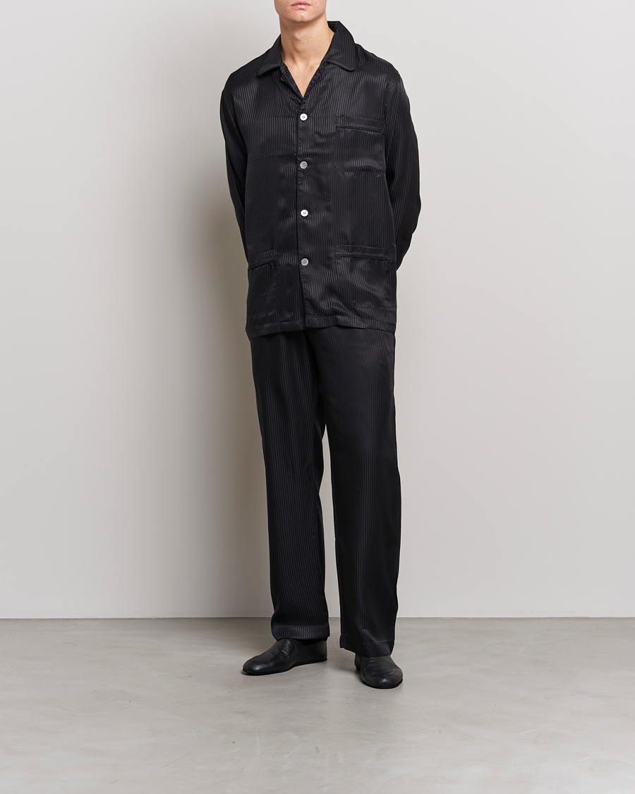 Uomini | Accappatoi & Pigiami | Derek Rose | Striped Silk Pyjama Set Black