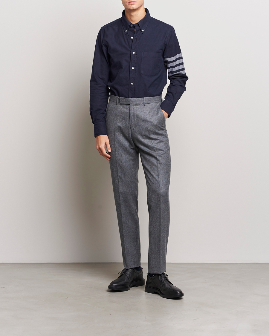 Uomini | Camicie | Thom Browne | 4 Bar Flannel Shirt Navy