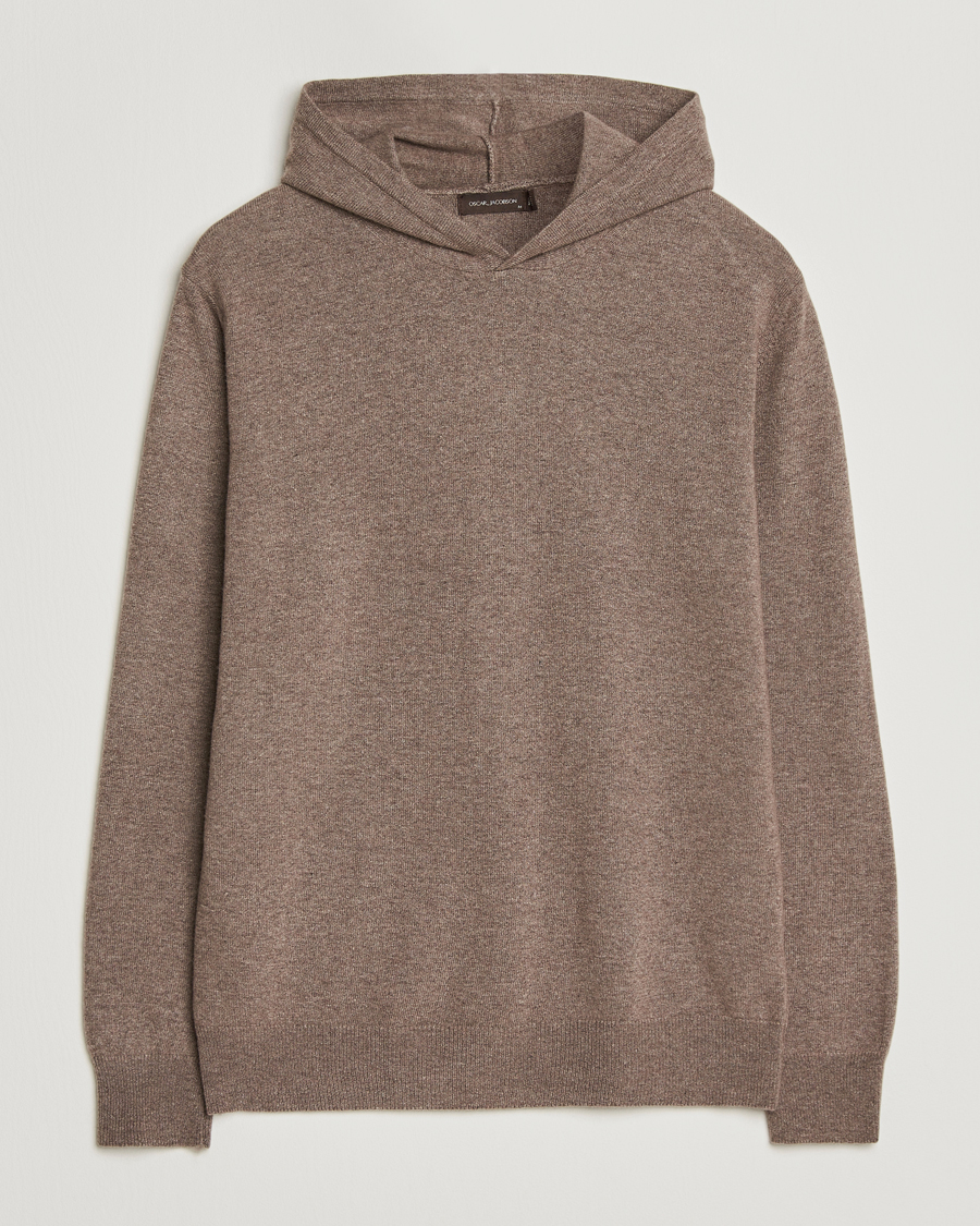 Uomini | Maglieria | Oscar Jacobson | Pascal Wool/Cashmere Hoodie Light Brown