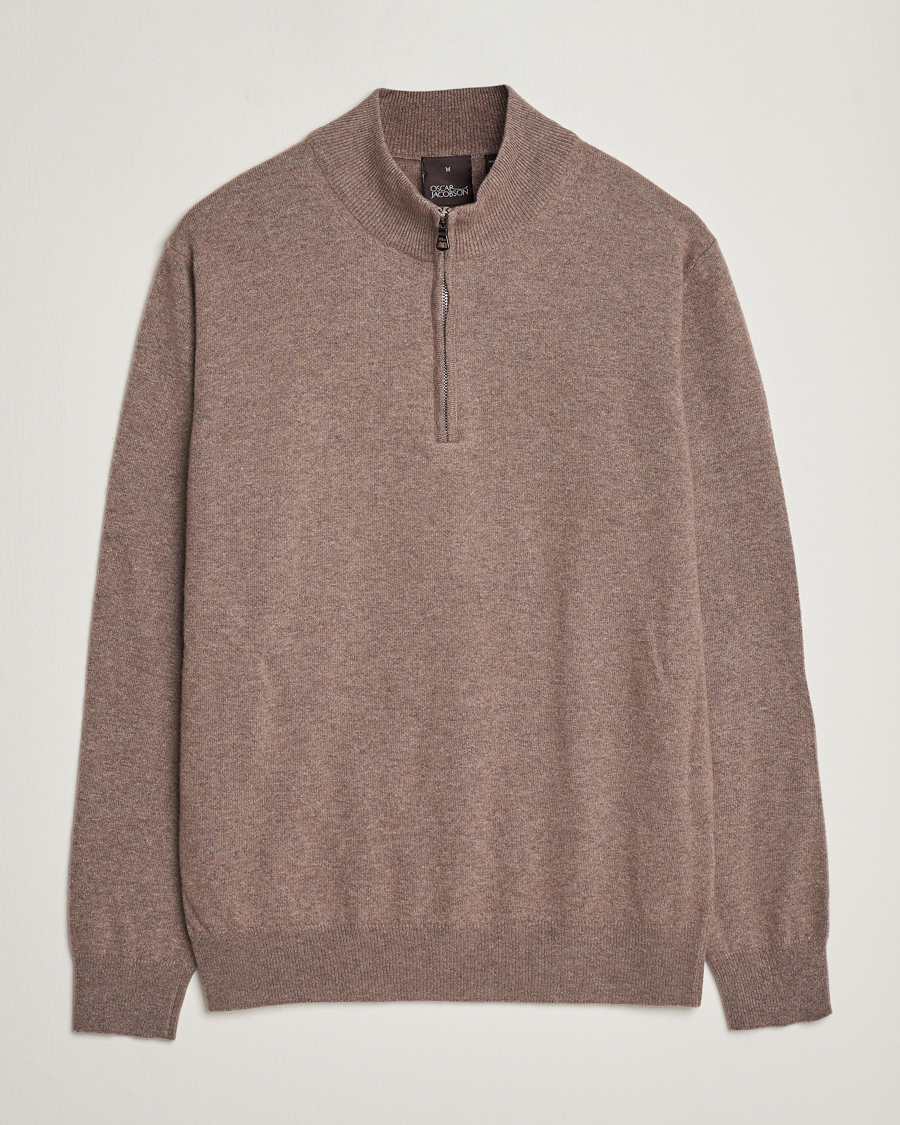 Uomini | Maglieria | Oscar Jacobson | Patton Wool/Cashmere Half Zip Light Brown
