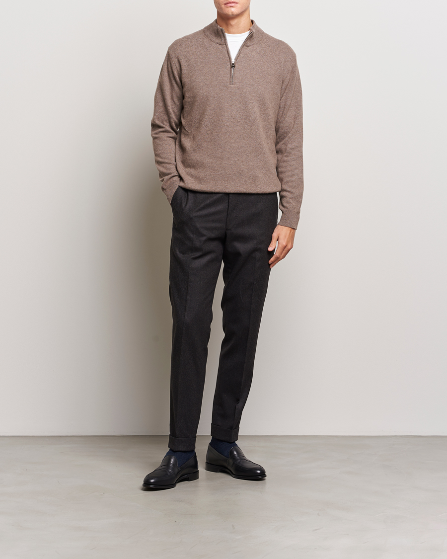 Uomini | Maglieria | Oscar Jacobson | Patton Wool/Cashmere Half Zip Light Brown