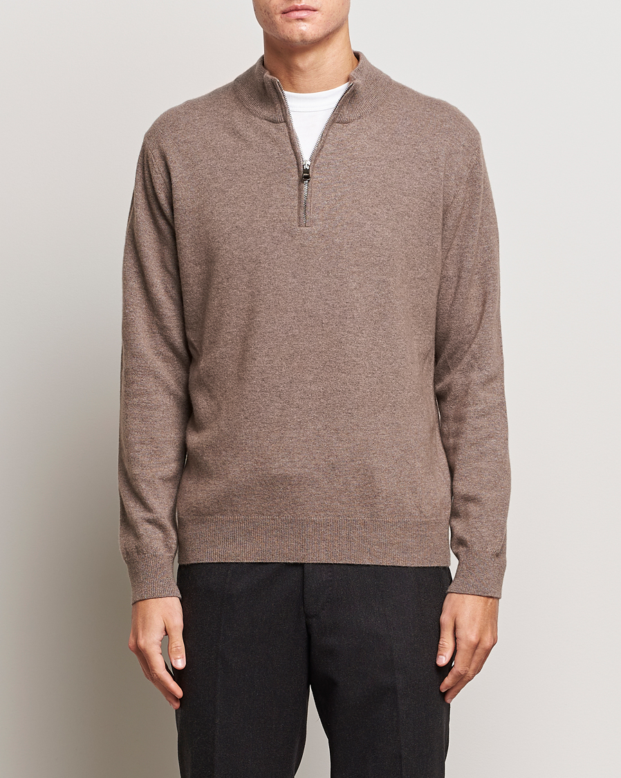 Uomini | Maglieria | Oscar Jacobson | Patton Wool/Cashmere Half Zip Light Brown