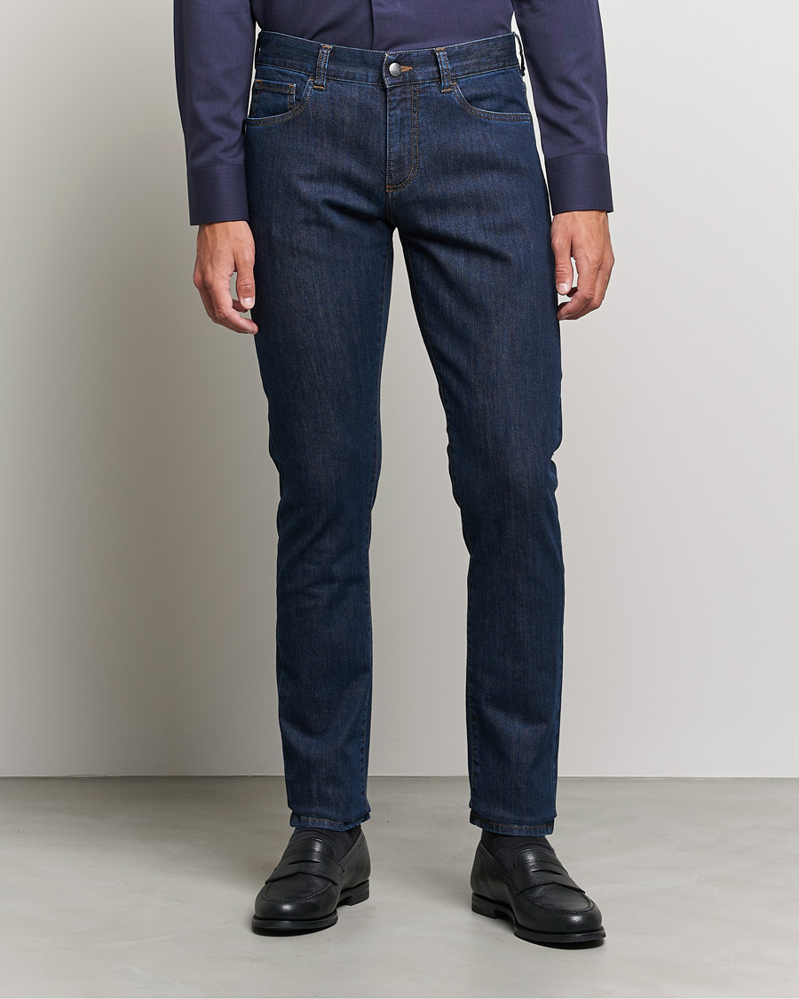 Uomini | Jeans | Canali | Slim Fit Stretch Jeans Dark Blue Wash