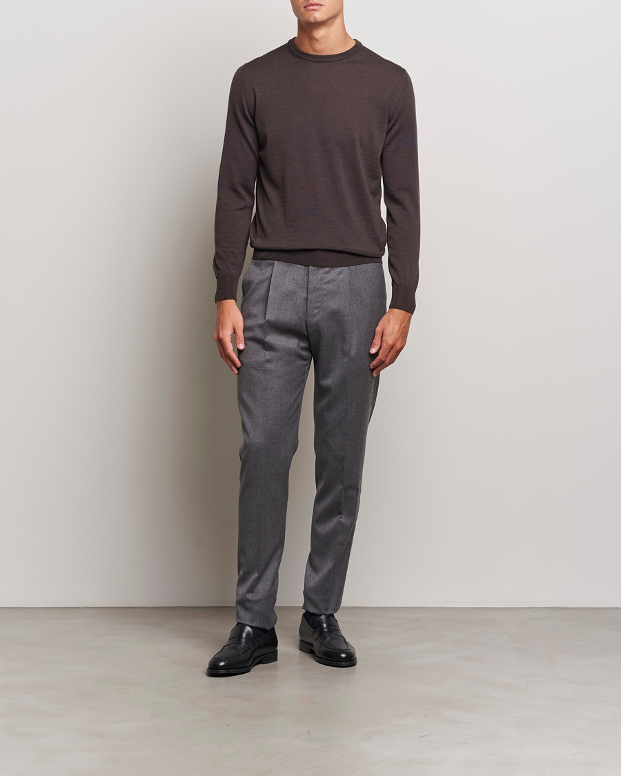 Uomini | Maglieria | Canali | Merino Wool Crew Neck Brown