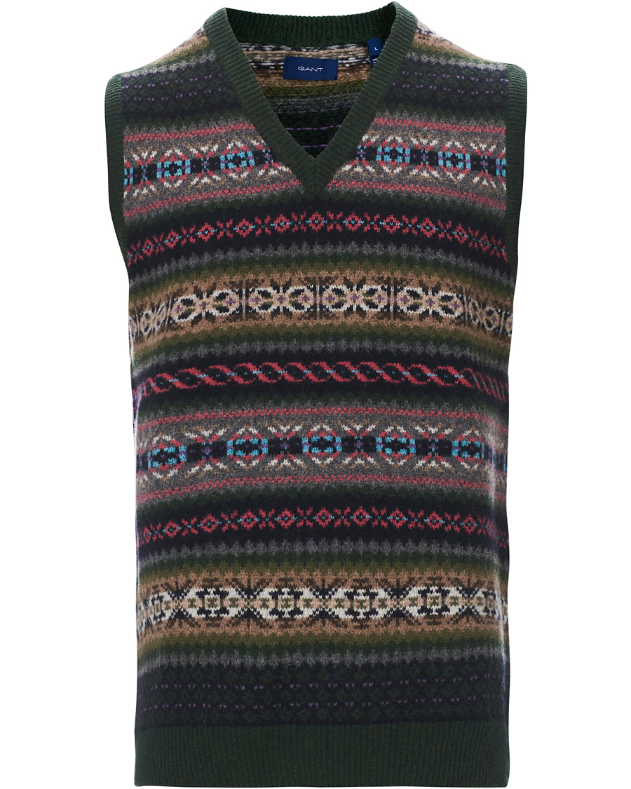 Uomini | Maglieria | Gant | Holiday Fairisle Slipover Tartan Green