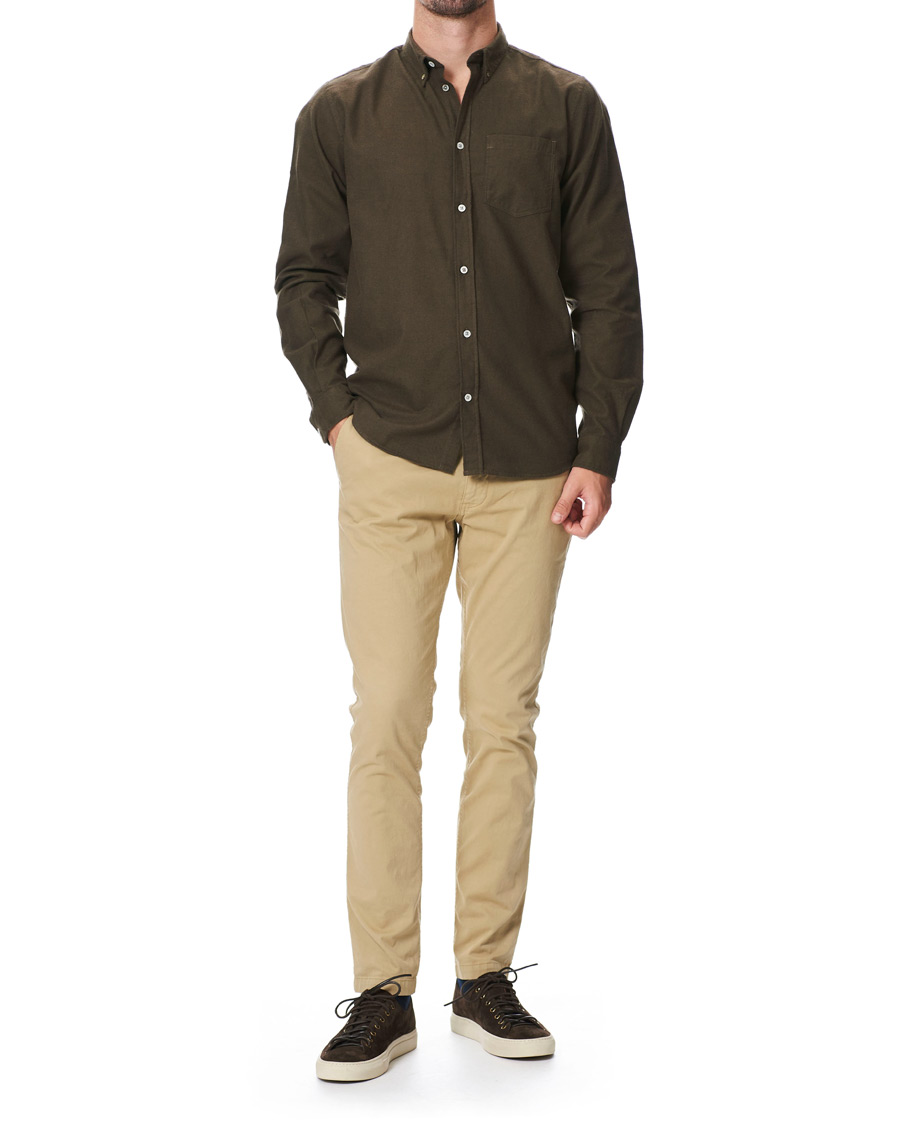 Uomini | Camicie | Norse Projects | Anton Brushed Flannel Shirt Dark Green