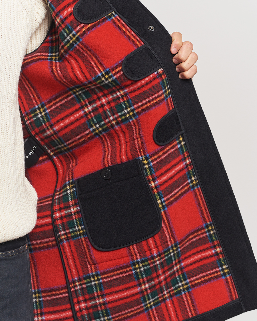Uomini | Giacche | Gloverall | Morris Duffle Coat Black/Royal Stewart