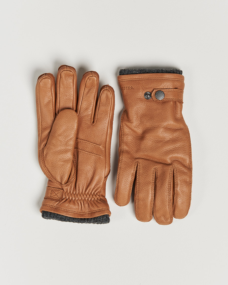 Uomini | Guanti | Hestra | Utsjö Fleece Lined Buckle Elkskin Glove Cognac