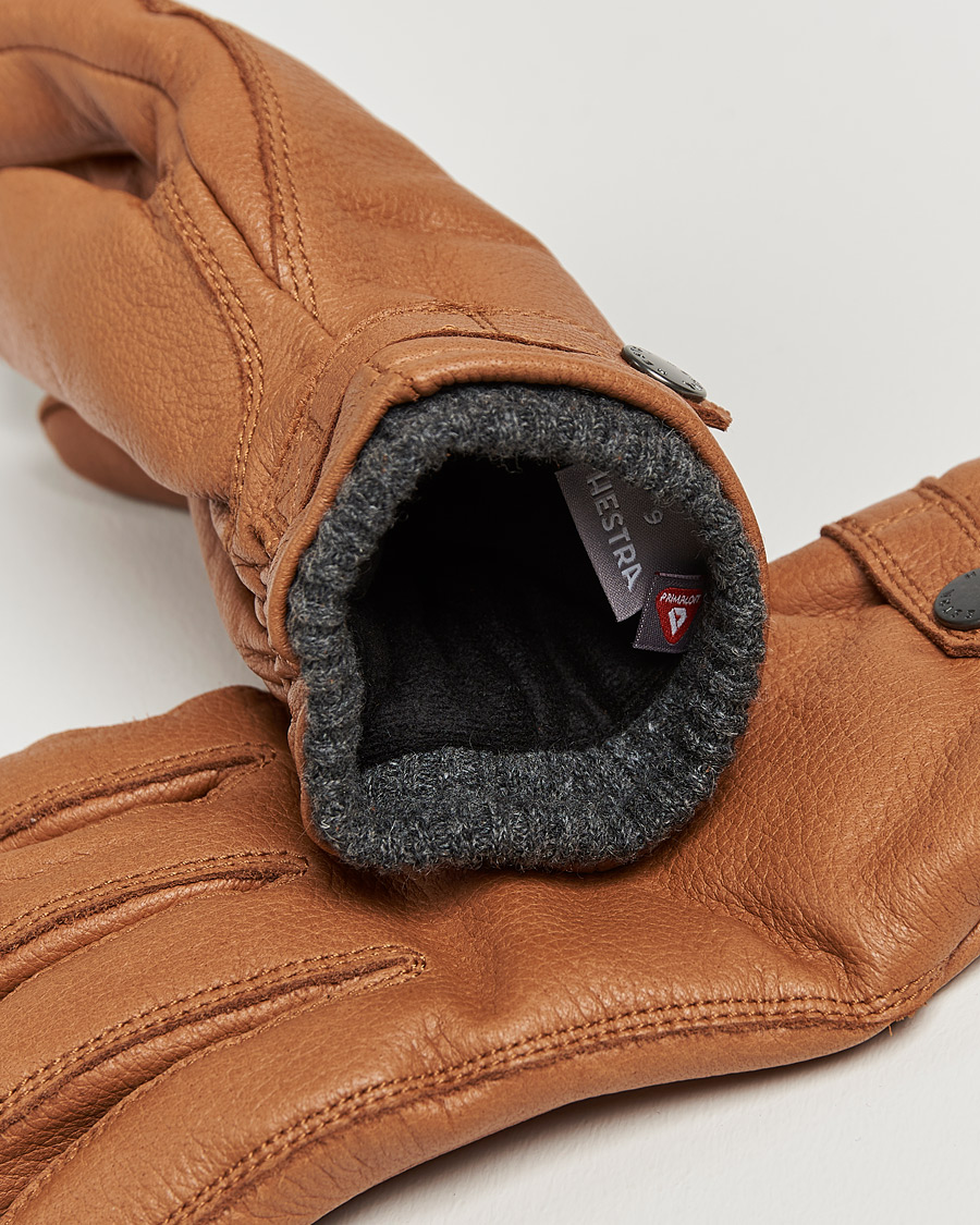 Uomini | Guanti | Hestra | Utsjö Fleece Lined Buckle Elkskin Glove Cognac