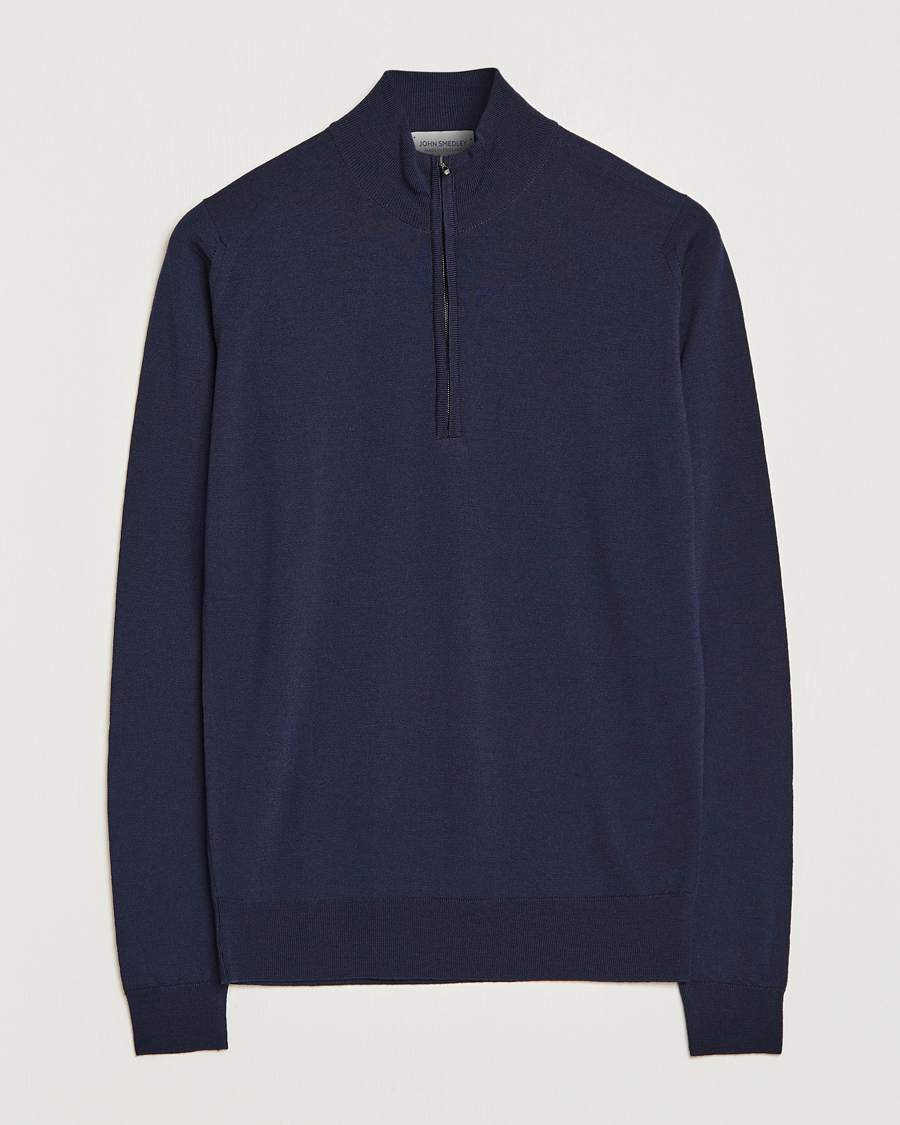 Uomini | Maglieria | John Smedley | Barrow Extra Fine Merino Half Zip Midnight
