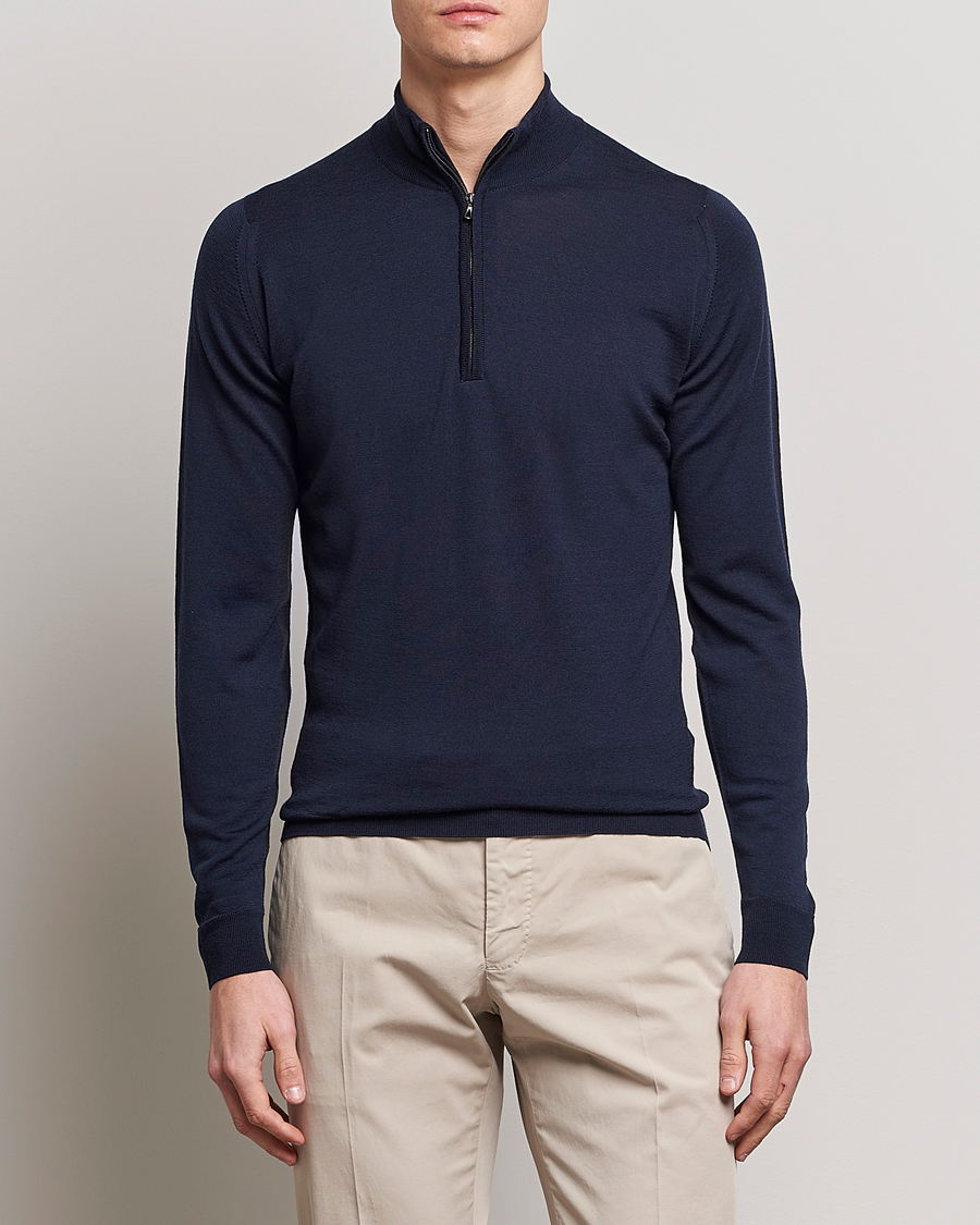 Uomini | Maglieria | John Smedley | Barrow Extra Fine Merino Half Zip Midnight