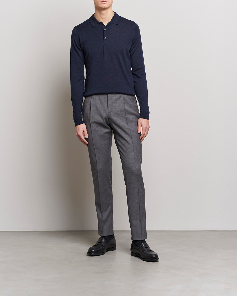Uomini | Maglieria | John Smedley | Belper Extra Fine Merino Polo Pullover Midnight