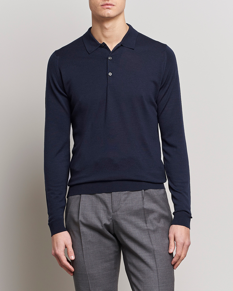 Uomini | Maglieria | John Smedley | Belper Extra Fine Merino Polo Pullover Midnight