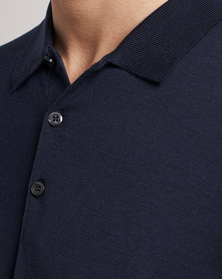 Uomini | Maglieria | John Smedley | Belper Extra Fine Merino Polo Pullover Midnight