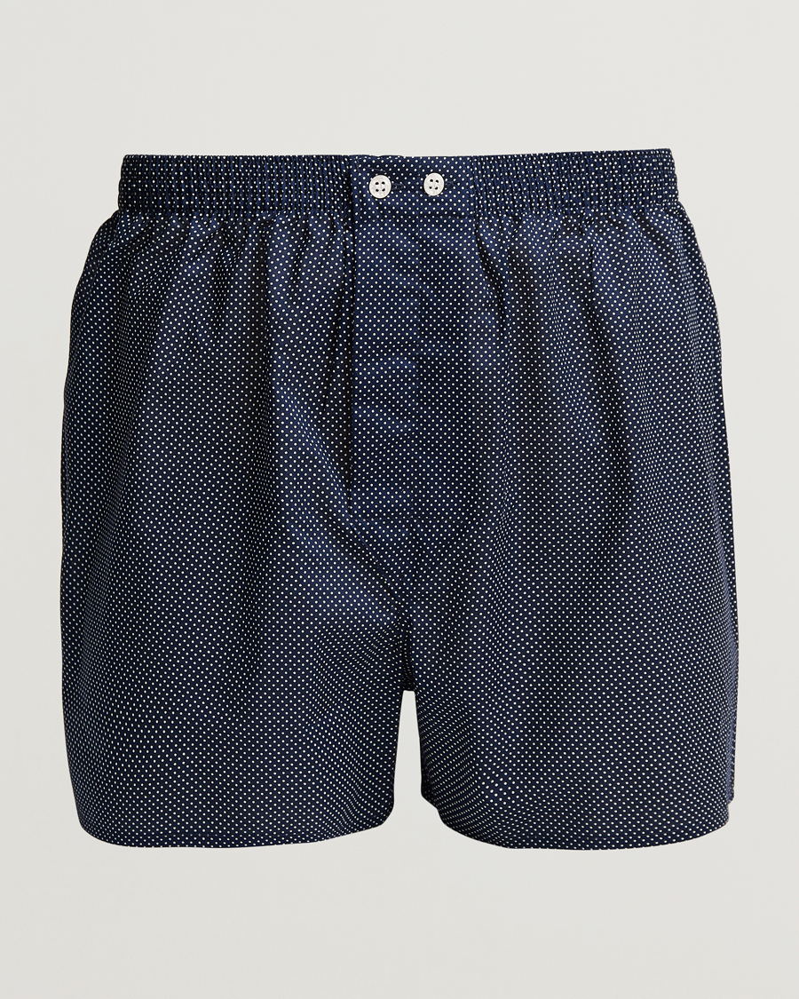 Uomini | Biancheria intima | Derek Rose | Classic Fit Cotton Boxer Shorts Navy Polka Dot