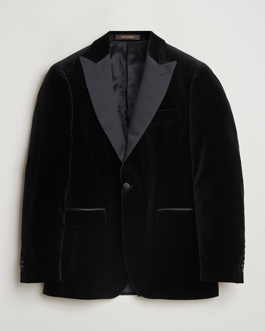 Uomini | Blazers | Oscar Jacobson | Frampton Velvet Tuxedo Blazer Black