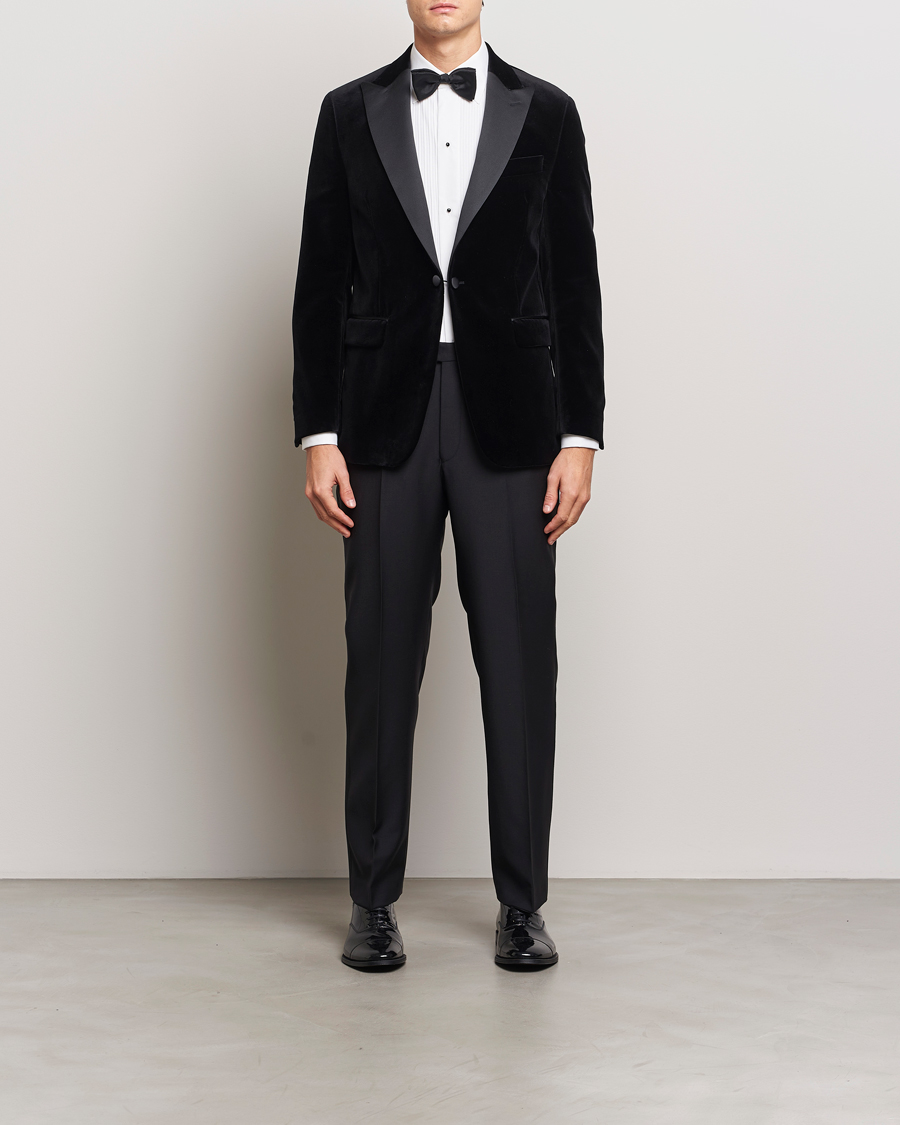 Uomini | Blazers | Oscar Jacobson | Frampton Velvet Tuxedo Blazer Black