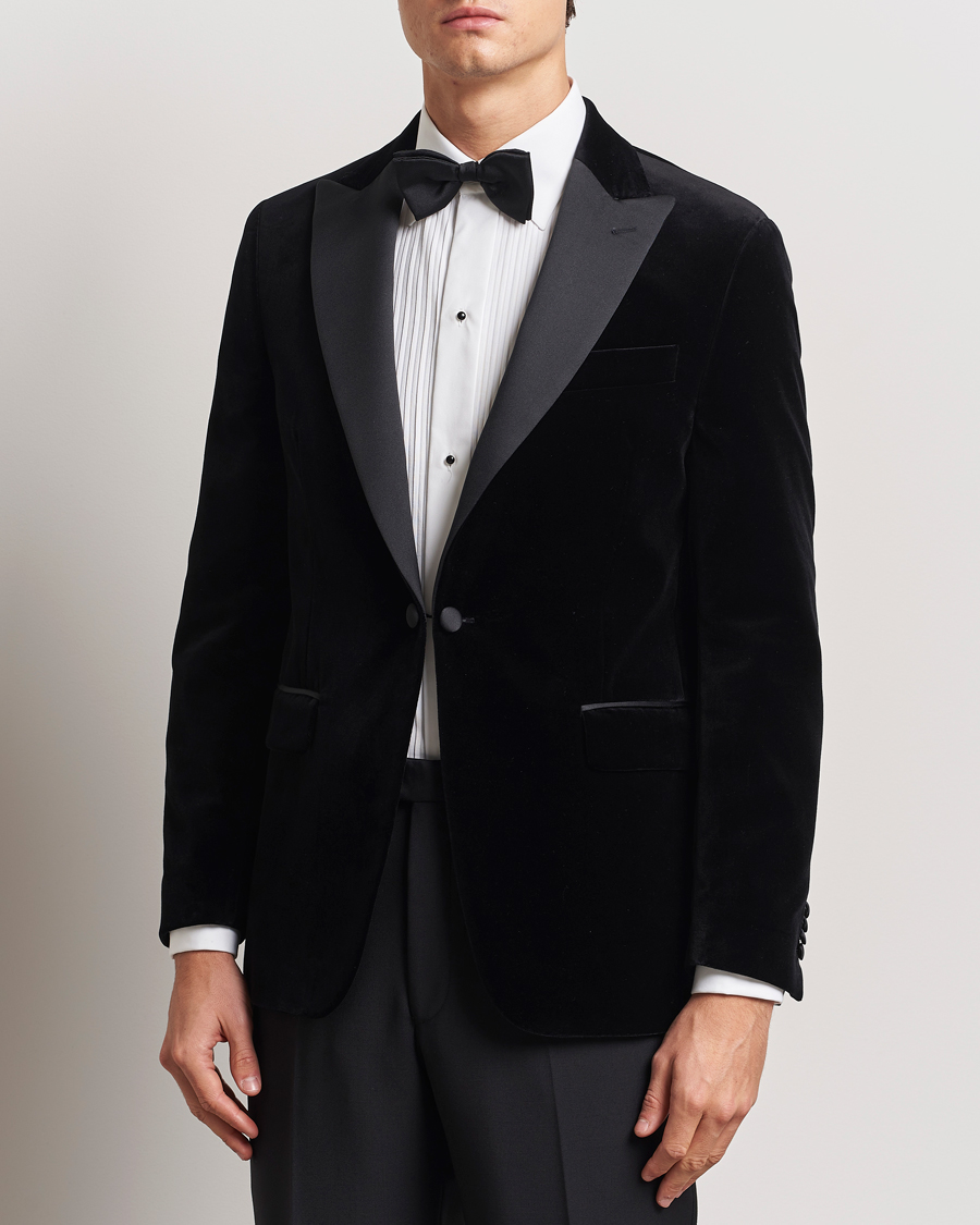 Uomini | Blazers | Oscar Jacobson | Frampton Velvet Tuxedo Blazer Black