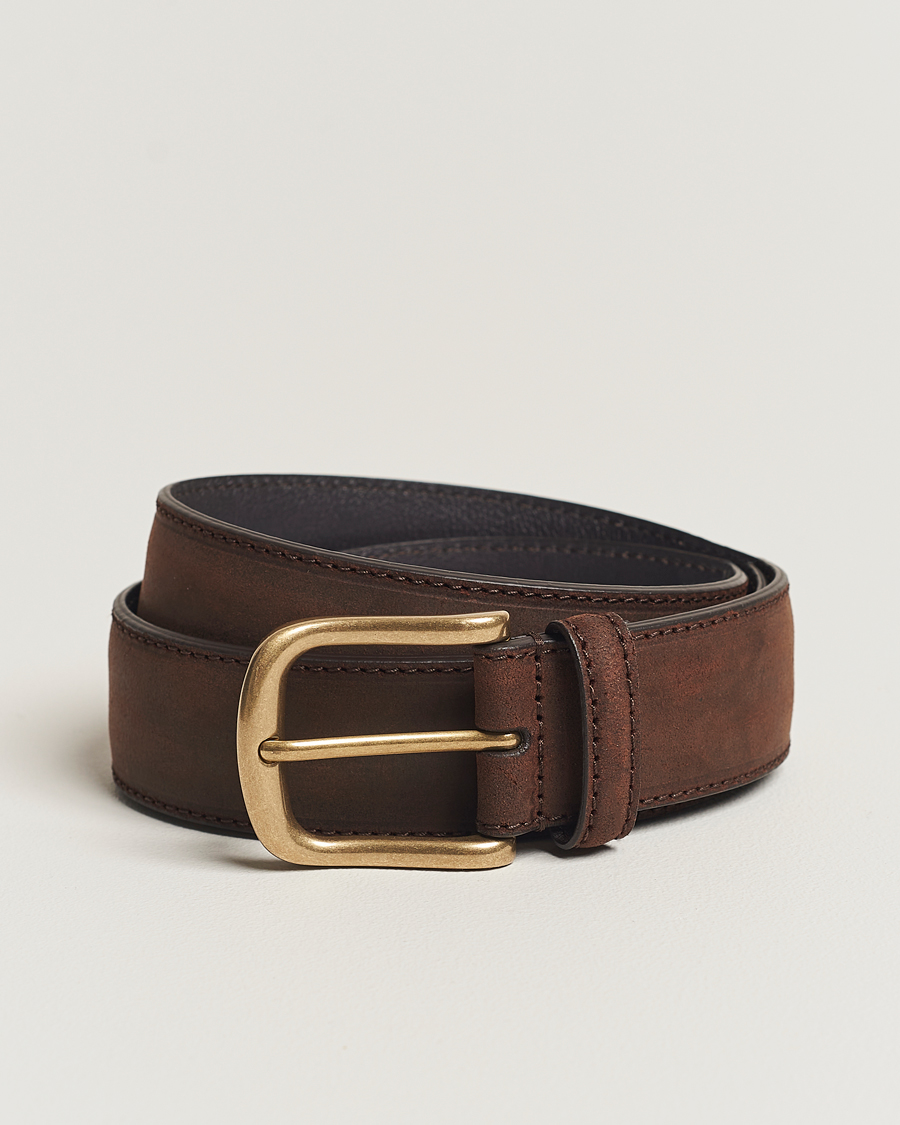 Uomini | Cinture | Crockett & Jones | 3,5 cm Belt Dk Brown Rough-Out Suede