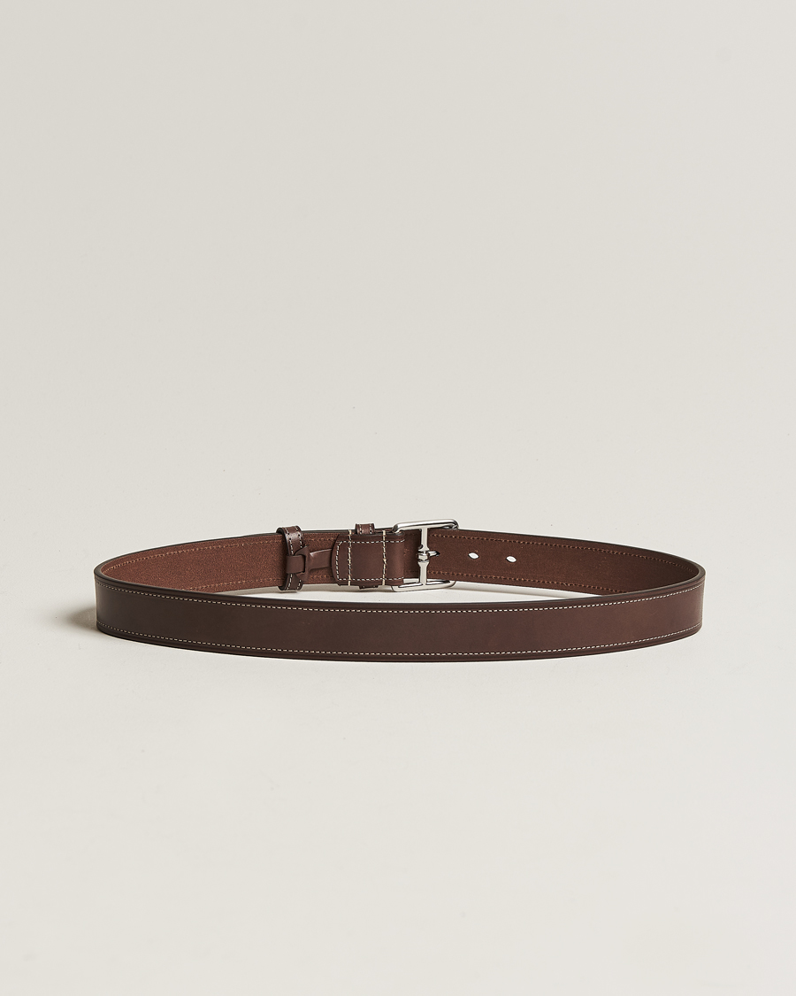 Uomini | Cinture | Anderson's | Bridle Stiched 3,5 cm Leather Belt Brown