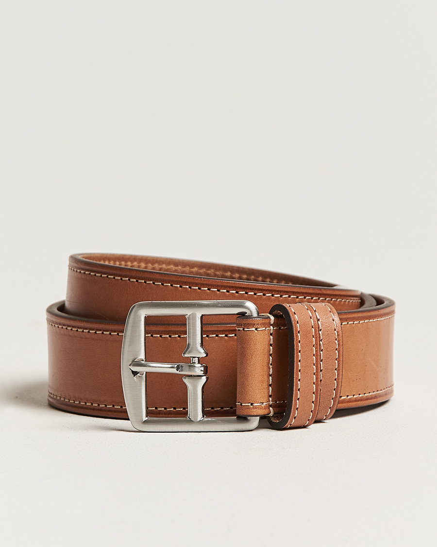 Uomini | Cinture | Anderson's | Bridle Stiched 3,5 cm Leather Belt Tan