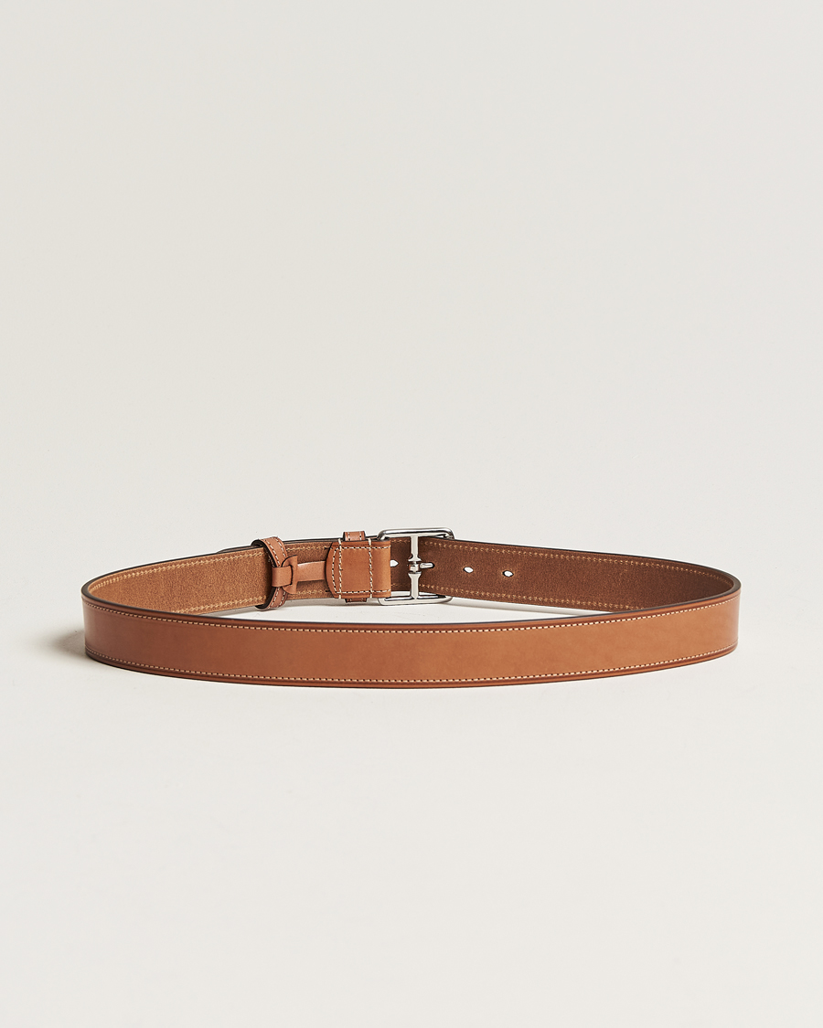 Uomini | Cinture | Anderson's | Bridle Stiched 3,5 cm Leather Belt Tan