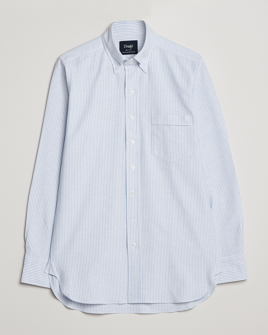 Uomini | Camicie | Drake's | Striped Button Down Oxford Shirt Blue