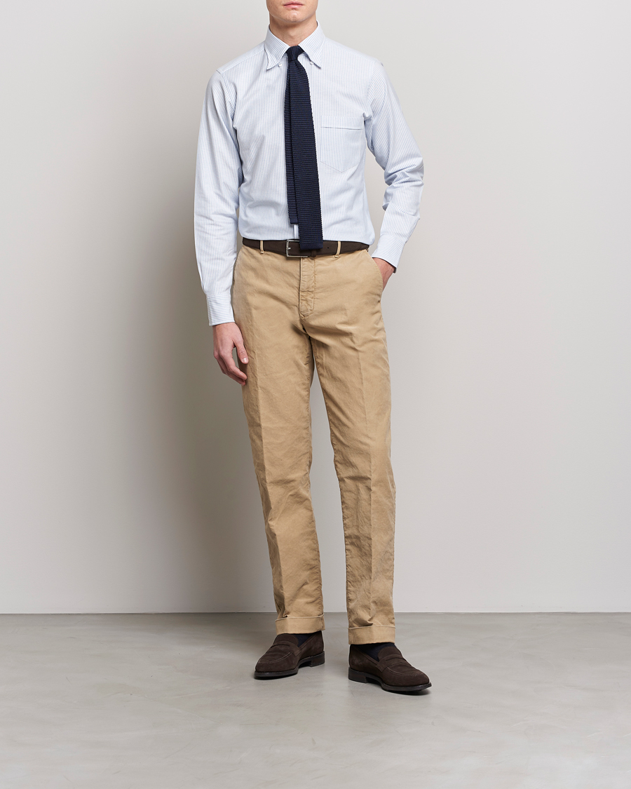 Uomini | Camicie | Drake's | Striped Button Down Oxford Shirt Blue