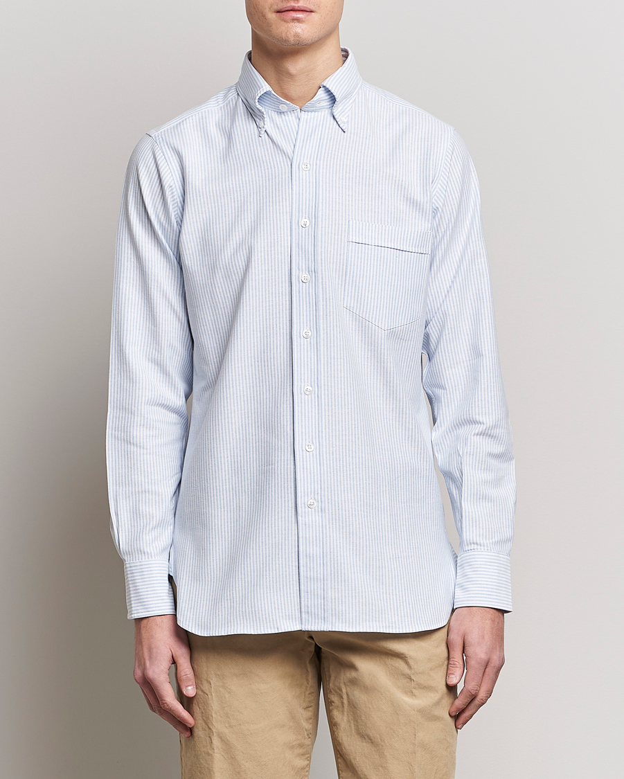 Uomini | Camicie | Drake's | Striped Button Down Oxford Shirt Blue