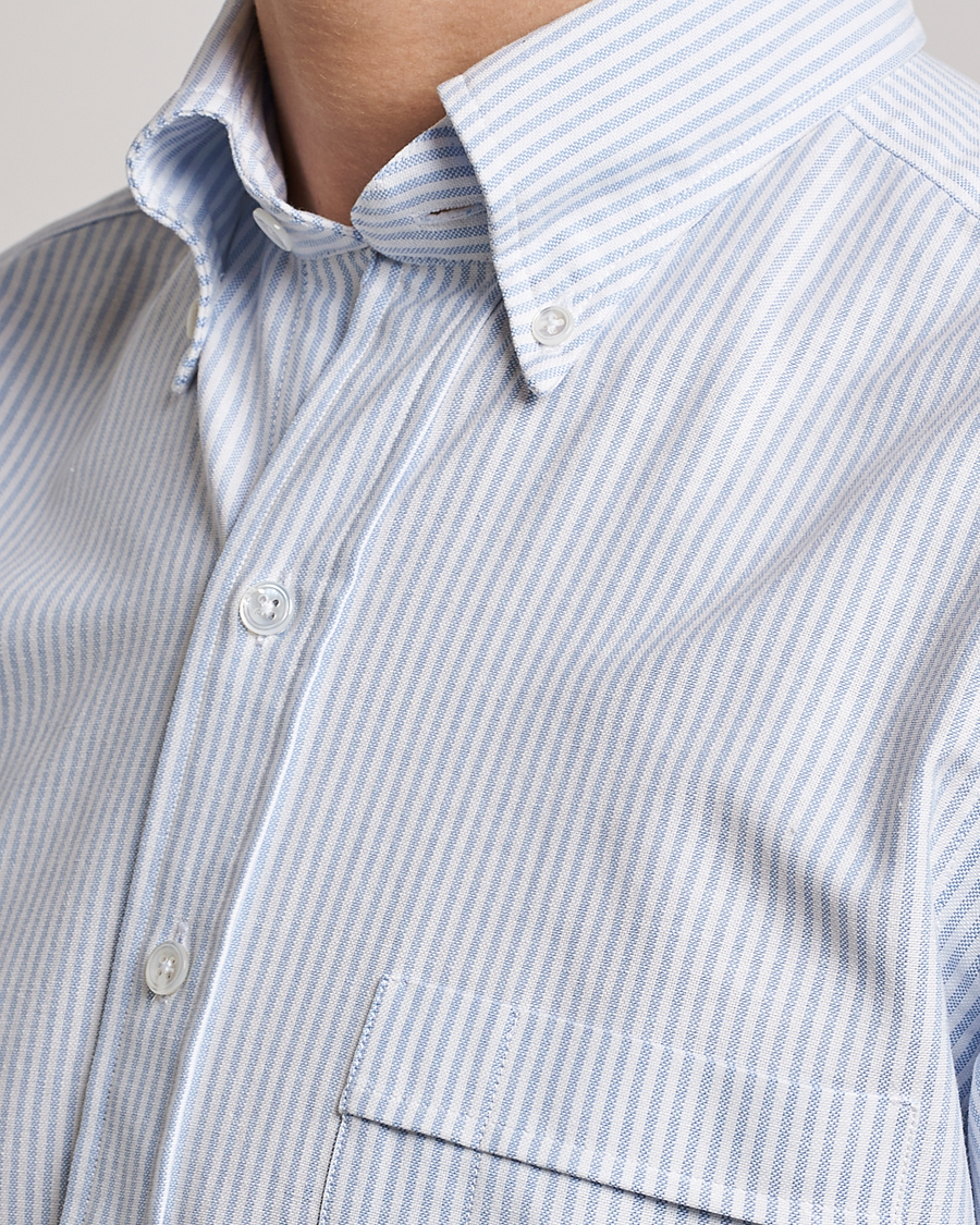 Uomini | Camicie | Drake's | Striped Button Down Oxford Shirt Blue