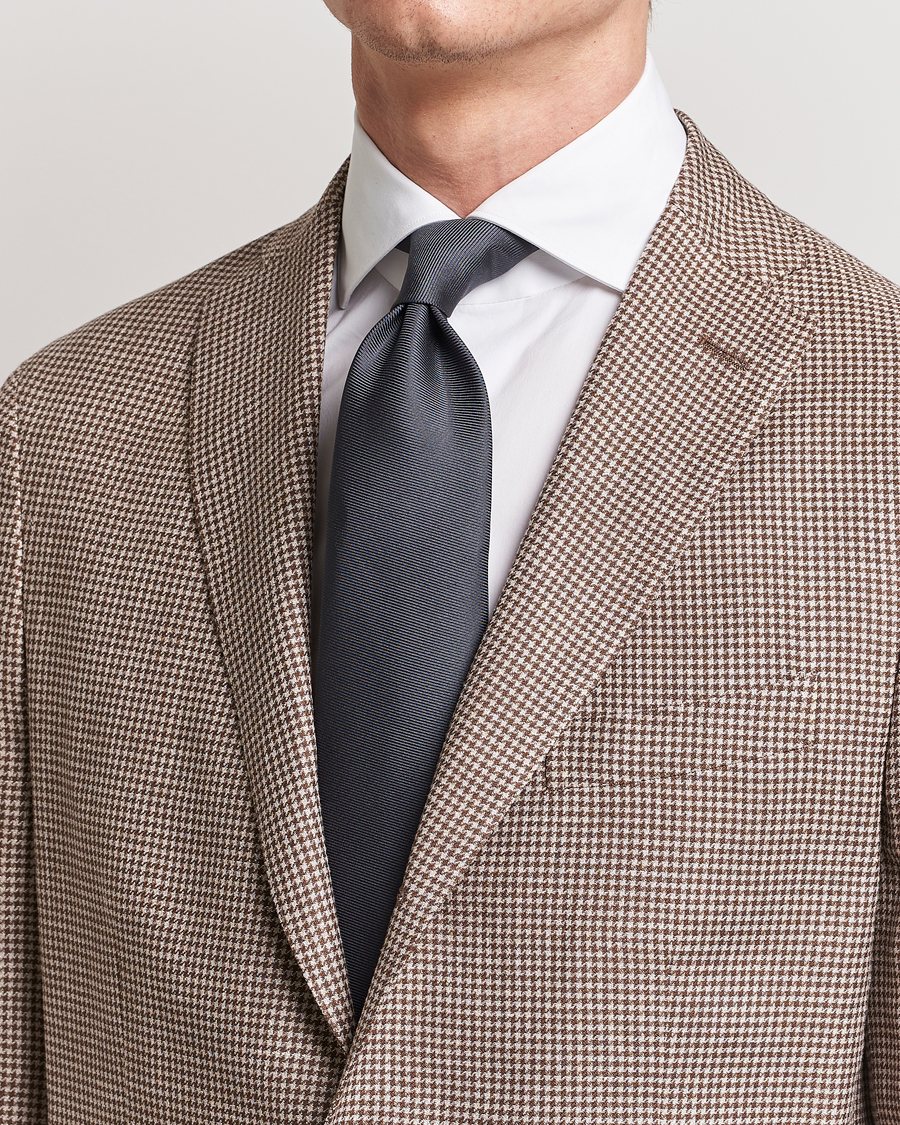 Uomini | Drake's Handrolled Woven Silk 8 cm Tie Grey | Drake's | Handrolled Woven Silk 8 cm Tie Grey